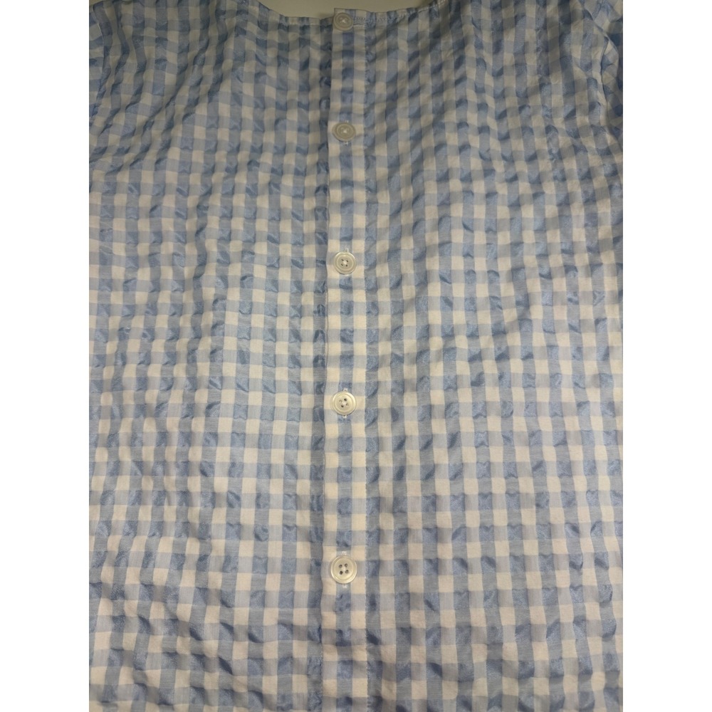 Madewell Blue Gingham Tie Front Button Back Blouse Womens M Short Sleeve Top - Picture 11 of 11